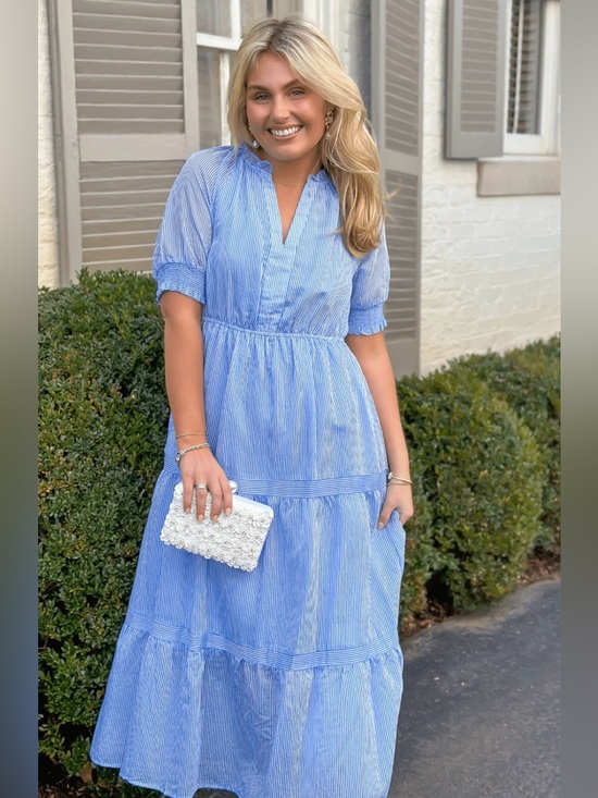 THML Dresses & Skirts - THML Light Blue Striped Midi Dress